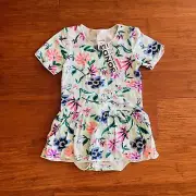 Bonds Baby Girl Floral Leaves Camomile Blue Green Balletsuit Size 2 BNWT