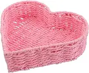 Ipetboom Handwoven Heart Bread Basket Paper Rope Rattan Food Serving Tray Desktop Organizer Bin Candy Holder For Egg Vegetables Dried Fruits And Snacks Wedding Party Supplies