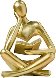 UTTCMK Abstract Art Thinker Statue - Reading Thinker Sculpture Figurine, Modern Home Decoration for Living Room Office Shelves Coffee Table Desk Decor (Gold)