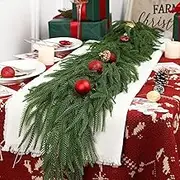 Alupssuc 9ft Artificial Christmas Garland, Real Touch Norfolk Pine Garland- Winter Pine Garland, Greenery Christmas Garland for Mantle, Table, Fireplace, Indoor, Outdoor Christmas Decorations
