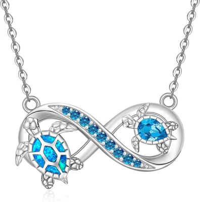 Infinity Turtle Mom Child Love Pendant Necklace for Women 925 Sterling Silver