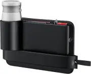Black Leather 2-in-1 Driver-Side Car Gap Organizer with Cup Holder