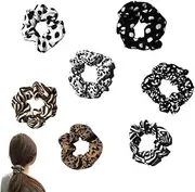 Zebra Leopard Scrunchie Hair Ties for Women Scrunchy Elastic Hair Ties for Girls Animal Leopard Print Hair Ties for Womens Zebra Leopard Hair Accessories for Women Leopard Hair Band Scrunchies 7PCS