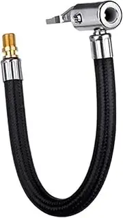 8'' Tire Inflator Hose Adapter, Clip Locking Air Chuck with Nylon WovenAir Hose, Converting Nut & Valves
