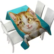 Adorable Smiling Tiger Tabby Kitty Cat Tablecloth