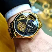Reloj de acero inoxidable para hombre, pulsera mecánica automática de Tourbillon