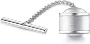 [HONEY BEAR] Tie Tack with Chain - Stainless Steel for Men Necktie Accessory Business Wedding Gift