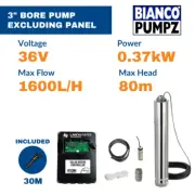 Bianco iSolar 3" 0.37kW Helical Solar Pump Complete Kit (ex Panels)