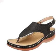 [JSMY] Womens Platform Wedge Sandals Bohemian Clip Toe Flip Flops with Arch Support Buckle Ankle Strap Peep Toe Sandals Summer Comfy Casual Beach Shoes,Black,US11/EU42