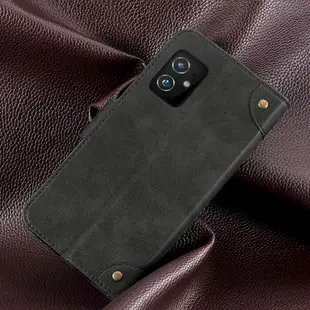 ASUS ZenFone 8 ZS590KS 皮革保護套復古紋鈕扣式磁扣帶翻蓋皮套手機套