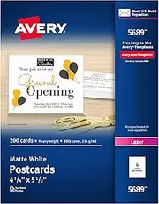 Avery 05689 White Postcards for Laser Printer, 5.5 x 4.25 Inches, White, 200 Per Box