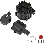 X AUTOHAUX Distributor Cap Kit Compatible for Chevy for GM SBC BBC 305 327 350 396 454, Durable ABS Black with Rotor