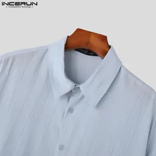 Incerun 男士立領純色休閒短袖襯衫