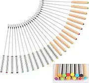 24 Pack 9.6 Inch Stainless Steel Fondue Forks, 12 Wood Handles and 12 Stainless Steel Handles, Heat Resistant Smores Sticks for Roast Meat Chocolate Dessert Cheese Marshmallows (6 Colors)