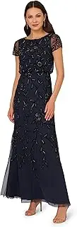 [Adrianna Papell] Women's Blouson Beaded Long Dress