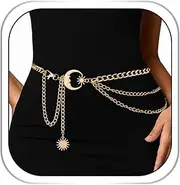 [Abien] Moon Waist Chain for Women Layered Metal Chain Belt Moon Star Body Chain Sun Pendant Belly Chain Bikini Nightclub Jewelry Accessories for Dresses