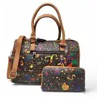 Brown Graffiti Mardi Gras Boston Bag and Wallet Set