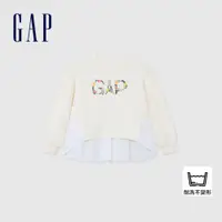 在飛比找蝦皮商城優惠-Gap 女童裝 Logo印花假兩件圓領長袖上衣-奶白色(89