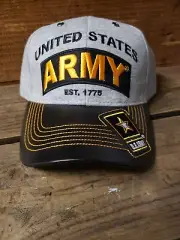 United States Army Baseball Hat Gray/Black & Gold Leather Bill