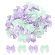 50Pcs Mini Ribbon Bows 1" Mini Fabric Satin Ribbon Flower Bows Green & Purple