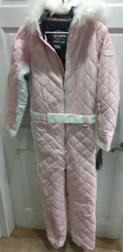 Tipsy Elves Snow Suit Women's Size Large Ski One Piece Powder Pink Insulated