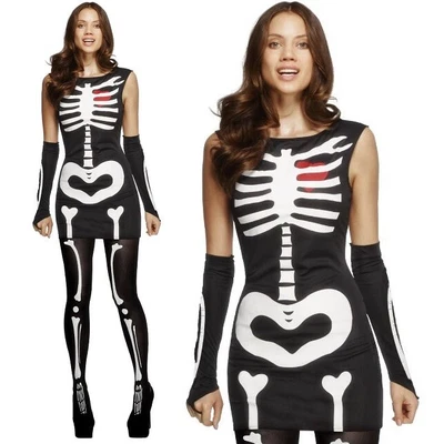 Halloween Fancy Dress Ladies Sexy Glow in Dark Skeleton Dress Costume by Smiffys