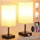 Fully Dimmable Nightstand Lamps Set of 2 - Table Bedside Lamp with USB C+A Charg