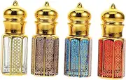 EXQUIMEUBLE 4pcs Portable Mini Glass Perfume Bottles Middle Eastern Style Refillable Essential Oil Dispenser Roller Bottles For Travel And Daily Use 6ml
