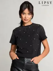 Lipsy Black 1 Embellished T-Shirt (F20778) | $55