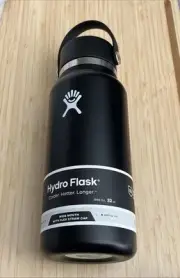 HYDRO FLASK 32 OZ. WIDE MOUTH W FLEX STRAW CAP BLACK COLD 24HRS/HOT 12HRS. NWT
