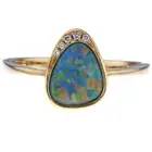 14Kt Yellow Gold Bezel Set Pearshape Opal Doublet With Diamonds Ring