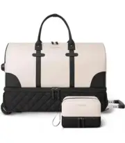 ~NEW~ ETRONIK Rolling Duffle Bag with Wheels, 21 Inch Duffle Bag Beige Luggage