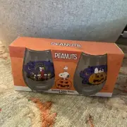 Peanuts Snoopy Halloween curved table stemless wine glasses. Set of 2
