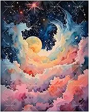 Macron Color Sky Paint by Numbers Kit for Adults - DIY Dreamy Moon and Stars Painting on Canvas 16x20 Inches, Acrylic Paint Set,Suitable for Beginners,Celestial Art for Home Decoration/Gifts
