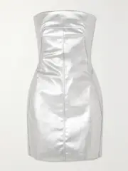 [Rick Owens] Rick Owens - Strapless Metallic Coated-denim Mini Dress - Silver - IT42 IT 42 Silver