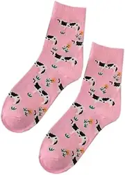 [Generic] Womens Soft Pink Holstein Friesian Dairy Cow Socks One Size UK 3-7 EU 36-40, Pink, 3-7