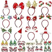 24 Pieces Christmas Glasses Frame and Headbands Set with 24 Cute Designs Exquisite Decoration Accessories for Christmas Parties Holiday Favors and Photo Booth