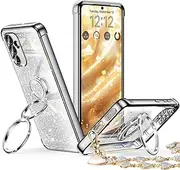 [XYZ] for Galaxy A54 5G Case with Stand, Galaxy A54 5G Case with Double Ring, Women Girls Bling Luxury Protective Phone Case Heart for Samsung Galaxy A54 5G, Silver