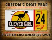 Clever Girl Velociraptor License Plate Personalized YEAR and TEXT Jurassic Dino