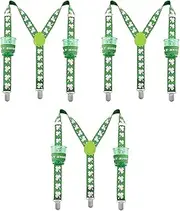 [Vaveren] ST Patricks Green Suspenders Saint Patricks Day Accessories Adjustable Costume Supplies Y Back for Party Home Parade Festival