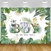 Safari Baby Shower Backdrop A Little Boy is On His Way Baby Shower Backdrop Jungle Animal Theme Baby Shower Backdrop for Boy Green Leaves Baby Shower Photography Background Party Decoration 5x3Ft