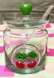 Glass Jelly Jar*Jam*Condiments*glass Lid &plastic Spoon*Clear*embossed Cherries