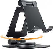 Nulaxy 360 Rotating Cell Phone Stand, Fully Adjustable Foldable Desktop Phone Holder Cradle Dock, Thick Case Friendly, Compatible with All Phones, Black