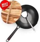 Carbon Steel Wok Pan 12.6" Flat Bottom for Induction, Gas, Electric Stoves