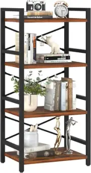 4 Tier Bookshelf Small Book Shelf Industrial Case Storage Organizer Berry Brown