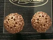 New/Vintage Miriam Haskell Round Gold Tone Filigree Pierced Earrings Unsigned