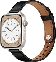 OUHENG Slim Band Compatible with Apple Watch Band 41mm 40mm 38mm 49mm 46mm 45mm 44mm 42mm, Women Genuine Leather Band Replacement Thin Strap for iWatch Ultra 2/1 SE2 SE Series 10 9 8 7 6 5 4 3 2 1