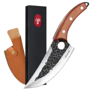 Hunting Skinning Fix Blade Knife Wood Handle With Leather Sheath Gift Box