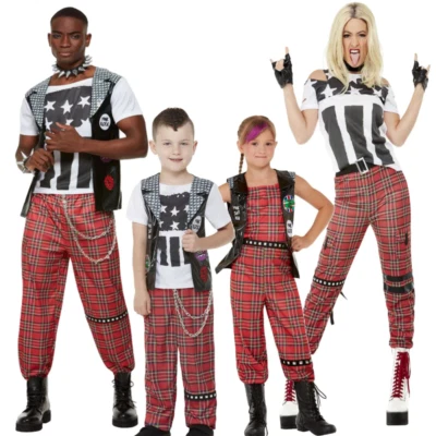90s Punk Family Costume Matching Punk Rocker Kids Adults Facy Dress Rock Outfit