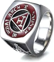 [Generic] Royal Arch Mason Ring Retro Red Masonic Signet Jewellery Titanium Steel Freemason Rings Emblem